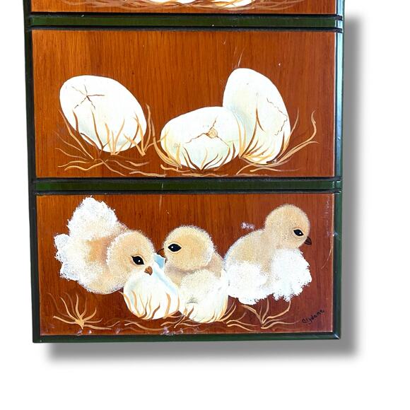 VTG Hand Painted Hen House Art Wooden Plaque Home Artist 1970s Eggs Chics - Picture 6 of 16